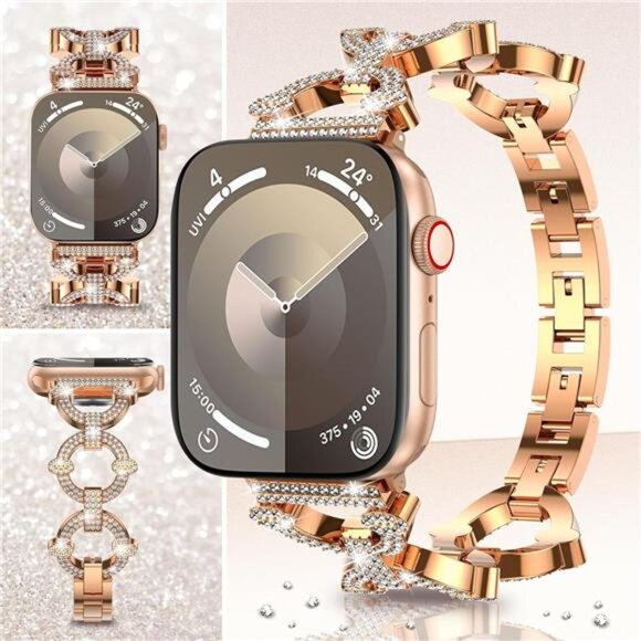 Bling Bands Compatible with Apple Watch Band, Metal Bracelet Strap Rhinestone - Picture 6 of 7